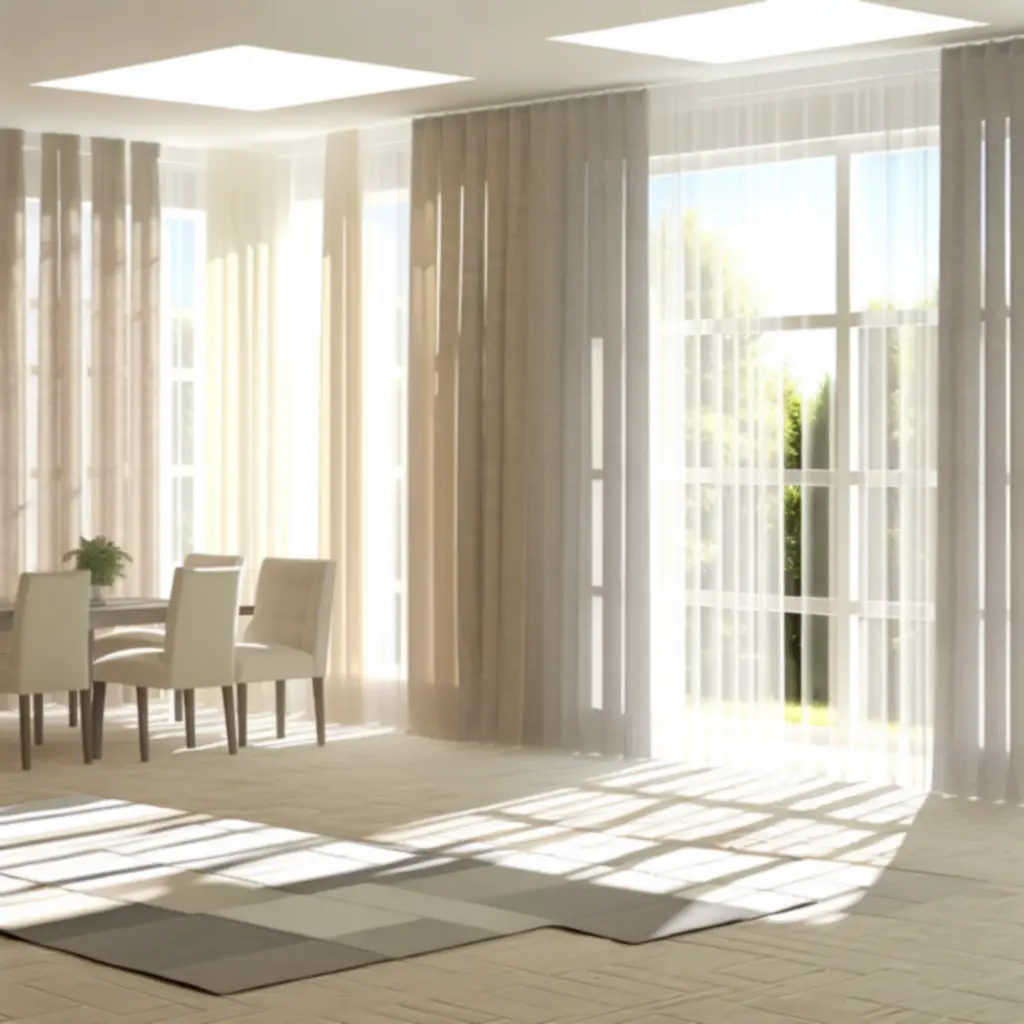 Letnia aranżacja wnętrza z lekkimi zasłonami Summer Light w jasnym salonie