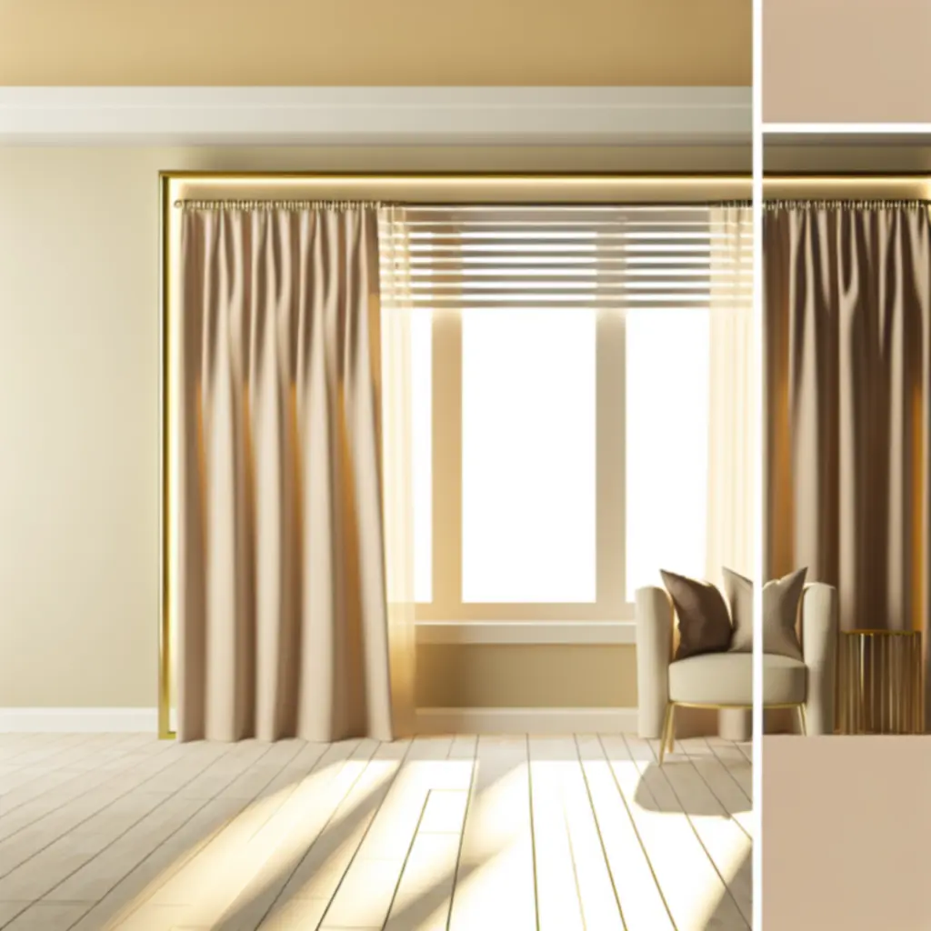 Elegancka aranżacja wnętrza z zasłonami Curtavixo, wyróżniająca produkty objęte ofertą specjalną.