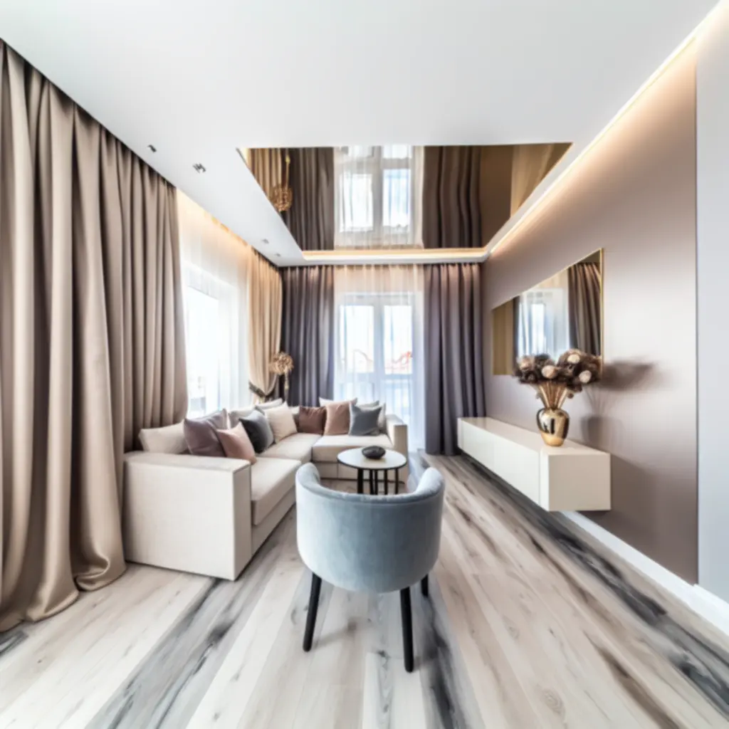 Luksusowe zasłony i systemy osłon w jasnym, eleganckim polskim salonie